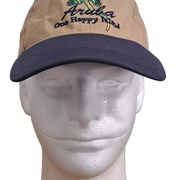 Aruba One Happy Island Hat Cap Men's Strap Back Black Adjustable Baseball - Picture 2 of 8